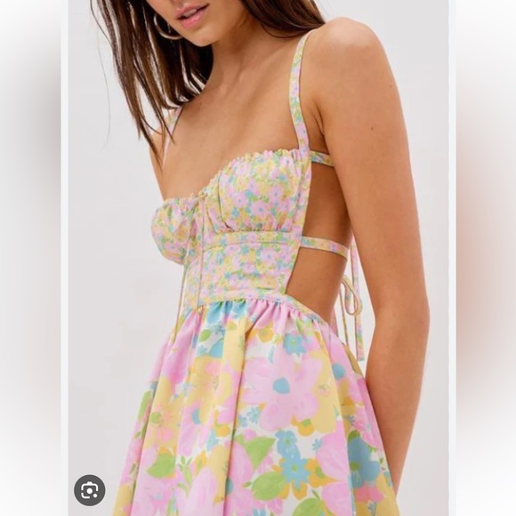 For Love And Lemons Emily Backless Printed Colorful Tie Back Mini Dress M - Picture 3 of 7